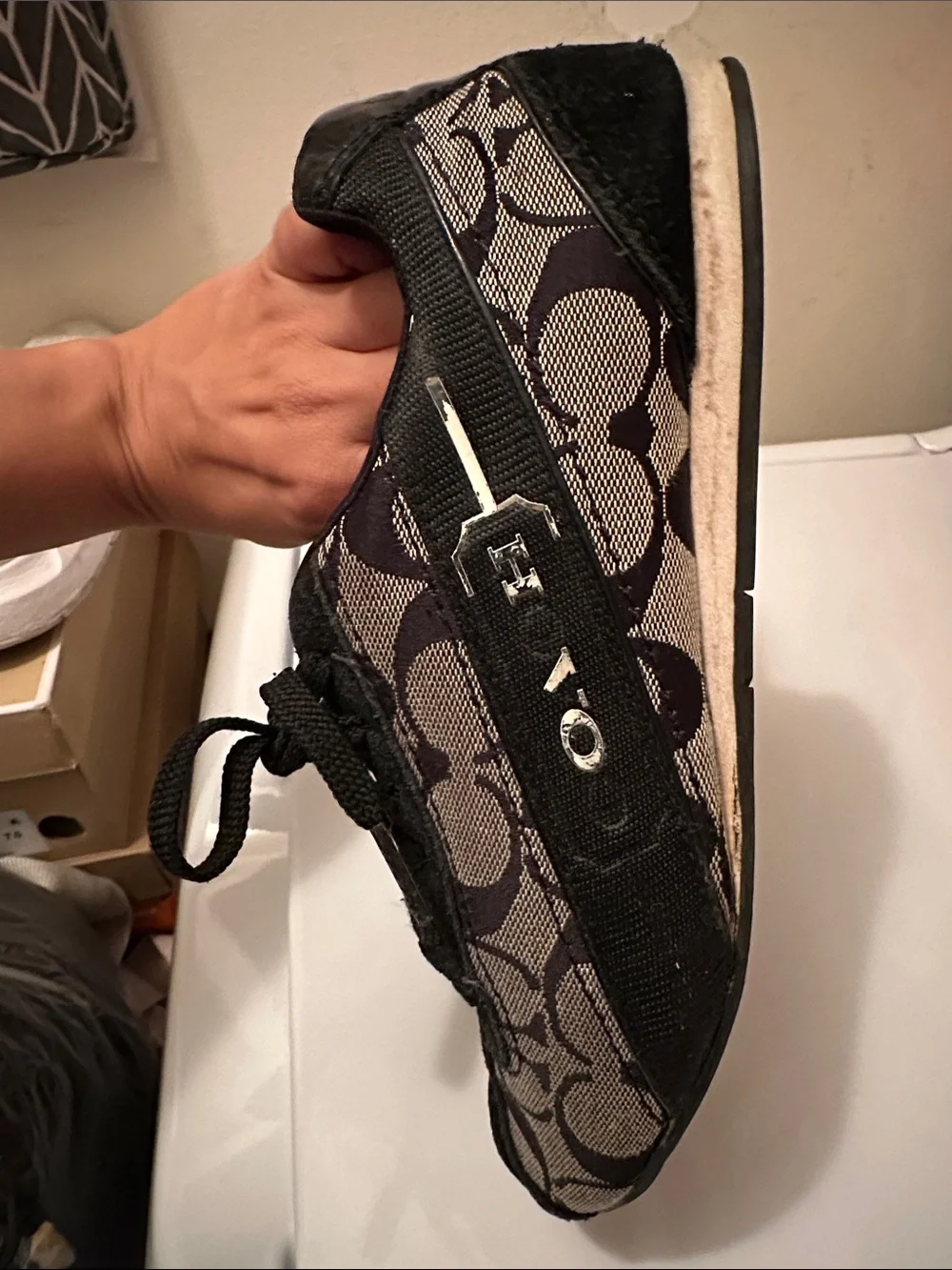 Coach Black and Tan Signature Canvas Sneakers